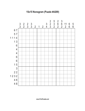 Nonogram - 15x15 - A209 Printable Puzzle