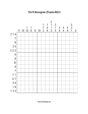 Nonogram - 15x15 - A21 Printable Puzzle