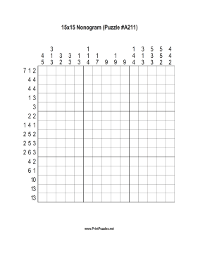 Nonogram - 15x15 - A211 Printable Puzzle
