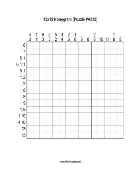 Nonogram - 15x15 - A212 Printable Puzzle