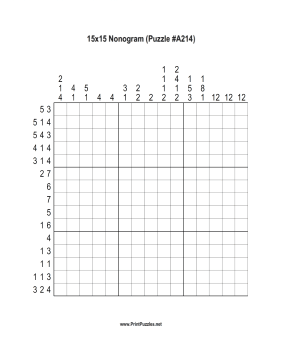 Nonogram - 15x15 - A214 Printable Puzzle