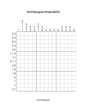 Nonogram - 15x15 - A216 Printable Puzzle