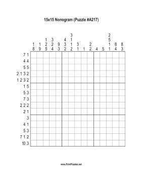 Nonogram - 15x15 - A217 Printable Puzzle
