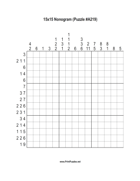 Nonogram - 15x15 - A219 Printable Puzzle