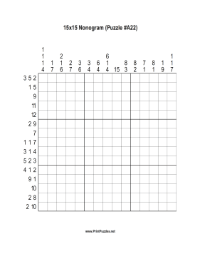 Nonogram - 15x15 - A22 Printable Puzzle
