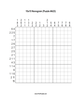 Nonogram - 15x15 - A23 Printable Puzzle