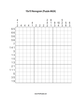 Nonogram - 15x15 - A24 Printable Puzzle