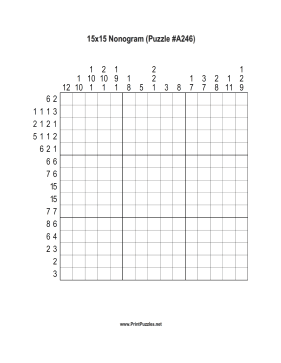 Nonogram - 15x15 - A246 Printable Puzzle