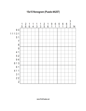 Nonogram - 15x15 - A257 Printable Puzzle