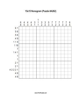 Nonogram - 15x15 - A262 Printable Puzzle
