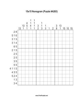 Nonogram - 15x15 - A263 Printable Puzzle