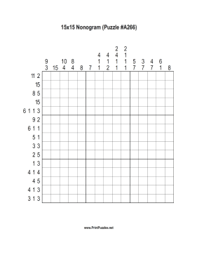 Nonogram - 15x15 - A266 Printable Puzzle