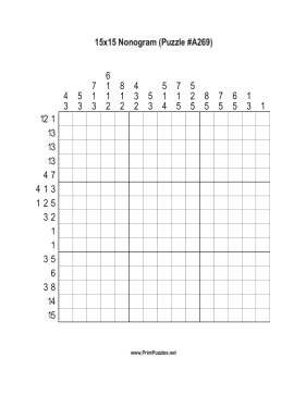 Nonogram - 15x15 - A269 Printable Puzzle