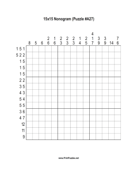 Nonogram - 15x15 - A27 Printable Puzzle