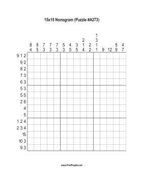 Nonogram - 15x15 - A273 Printable Puzzle