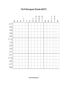 Nonogram - 15x15 - A277 Printable Puzzle