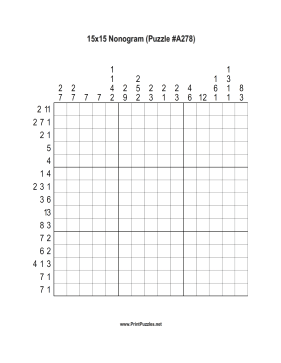 Nonogram - 15x15 - A278 Printable Puzzle