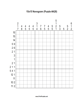 Nonogram - 15x15 - A28 Printable Puzzle