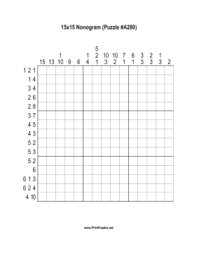 Nonogram - 15x15 - A280 Printable Puzzle