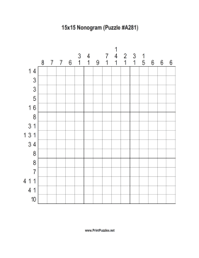 Nonogram - 15x15 - A281 Printable Puzzle