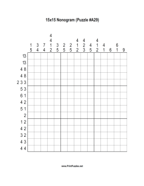 Nonogram - 15x15 - A29 Printable Puzzle