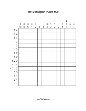 Nonogram - 15x15 - A3 Printable Puzzle