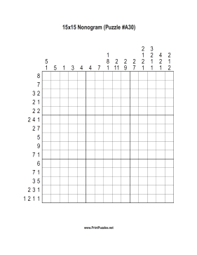 Nonogram - 15x15 - A30 Printable Puzzle