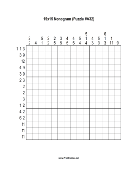 Nonogram - 15x15 - A32 Printable Puzzle