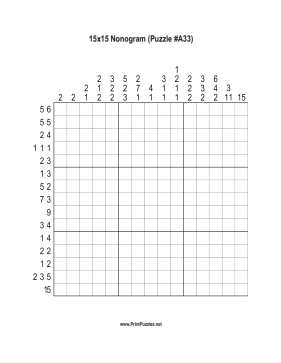 Nonogram - 15x15 - A33 Printable Puzzle