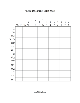 Nonogram - 15x15 - A34 Printable Puzzle