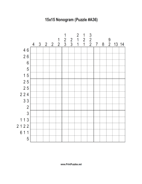 Nonogram - 15x15 - A36 Printable Puzzle