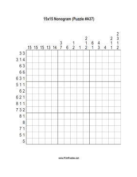 Nonogram - 15x15 - A37 Printable Puzzle
