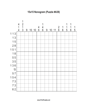 Nonogram - 15x15 - A38 Printable Puzzle