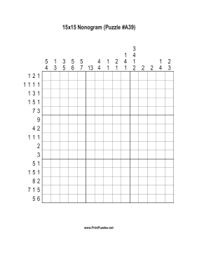 Nonogram - 15x15 - A39 Printable Puzzle
