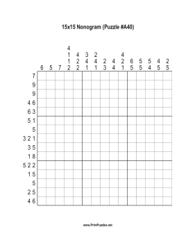 Nonogram - 15x15 - A40 Printable Puzzle