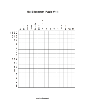 Nonogram - 15x15 - A41 Printable Puzzle