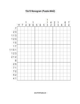 Nonogram - 15x15 - A42 Printable Puzzle