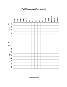 Nonogram - 15x15 - A43 Printable Puzzle