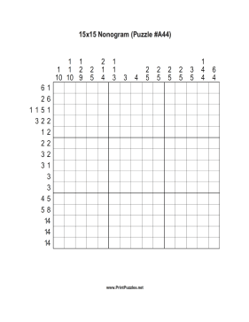 Nonogram - 15x15 - A44 Printable Puzzle