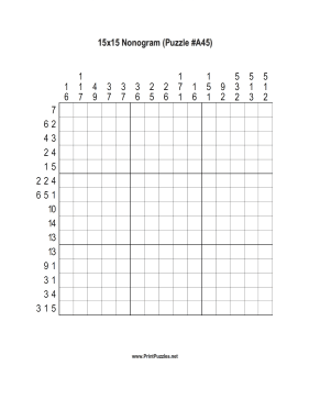 Nonogram - 15x15 - A45 Printable Puzzle