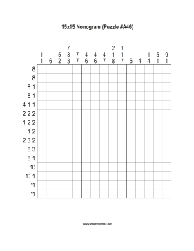 Nonogram - 15x15 - A46 Printable Puzzle