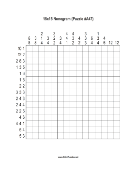 Nonogram - 15x15 - A47 Printable Puzzle