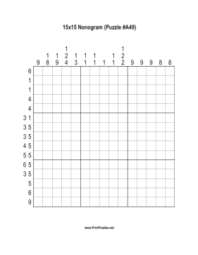 Nonogram - 15x15 - A49 Printable Puzzle