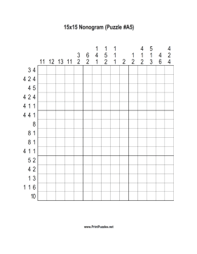 Nonogram - 15x15 - A5 Printable Puzzle