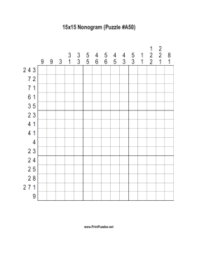 Nonogram - 15x15 - A50 Printable Puzzle