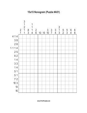 Nonogram - 15x15 - A51 Printable Puzzle