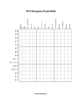 Nonogram - 15x15 - A55 Printable Puzzle