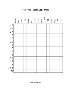 Nonogram - 15x15 - A56 Printable Puzzle
