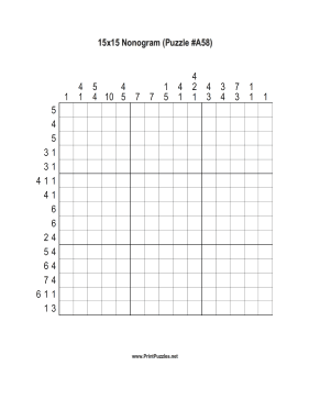 Nonogram - 15x15 - A58 Printable Puzzle
