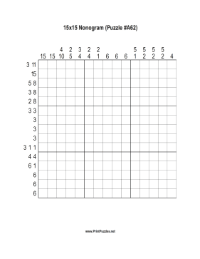 Nonogram - 15x15 - A62 Printable Puzzle